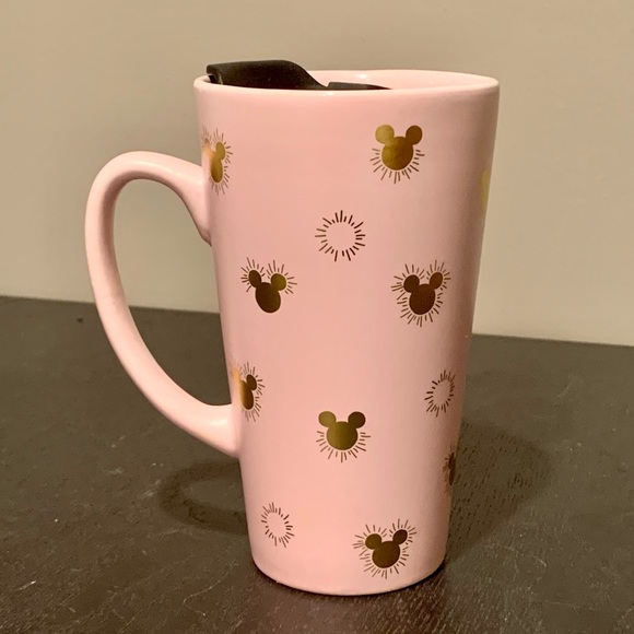 Disney Other - Disney Pink & Gold Mickey Heads Ceramic Travel Mug